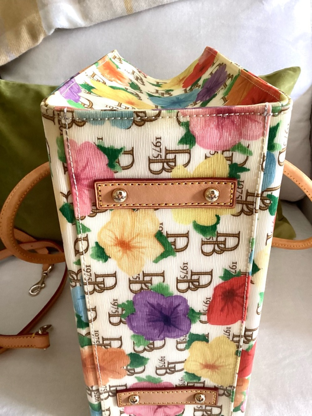 Dooney & Bourke Multicolor Floral Tote with Tan Leather Trim - Picture 9 of 16